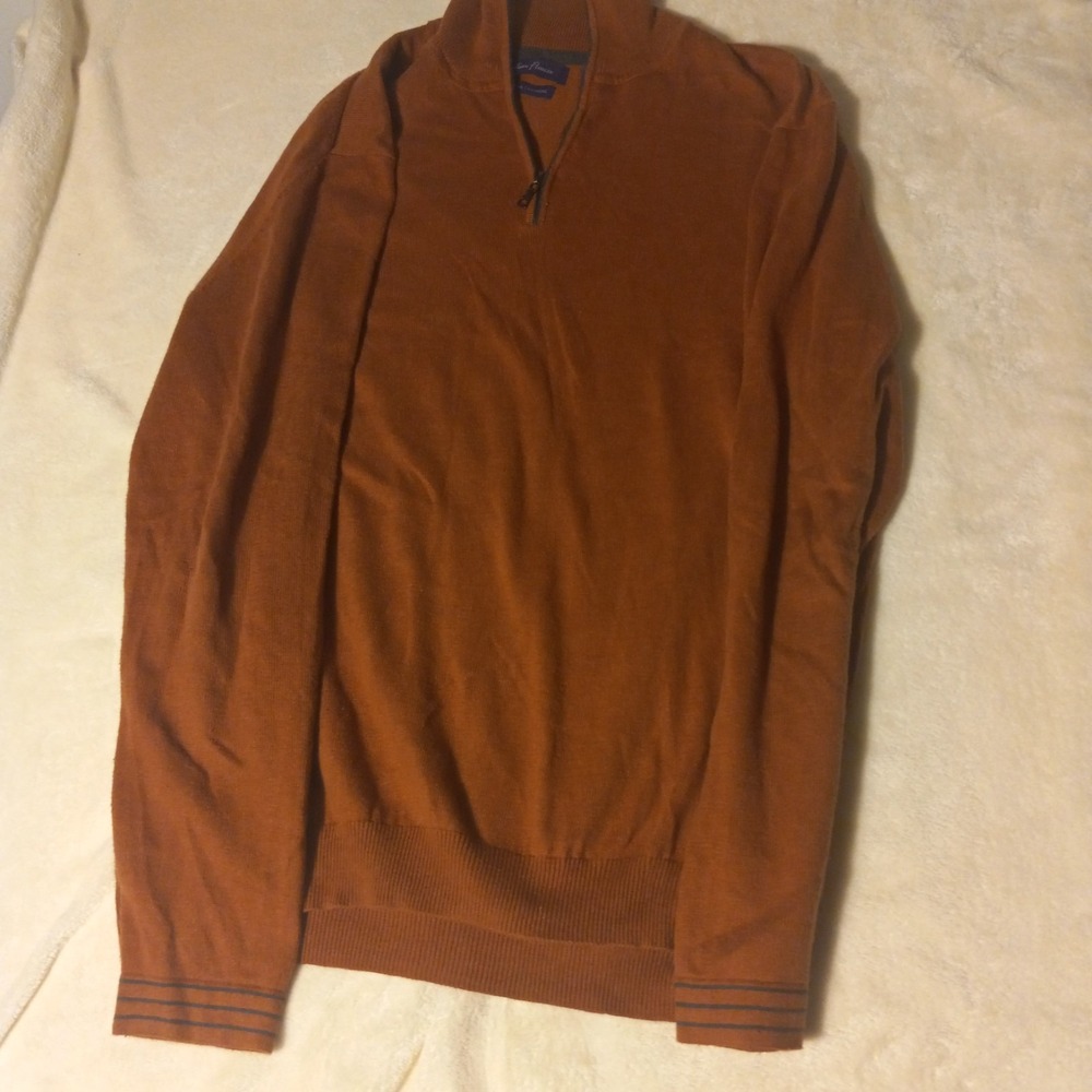 Alan Flusser Mens COTTON Cashmere 1/4 Zip Pullover Sweater RUST BROWN X-LARGE